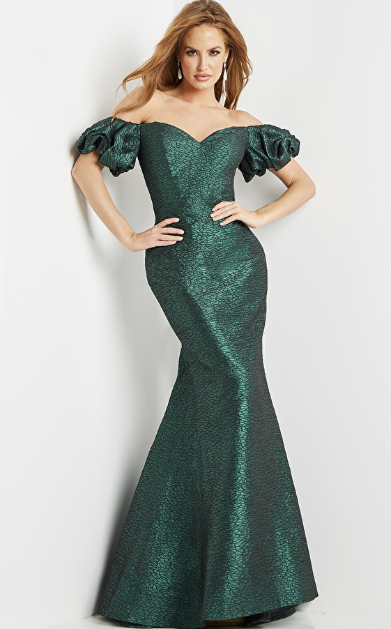 Jovani 24044 Green Off the Shoulder Sweetheart Neck Evening Gown
